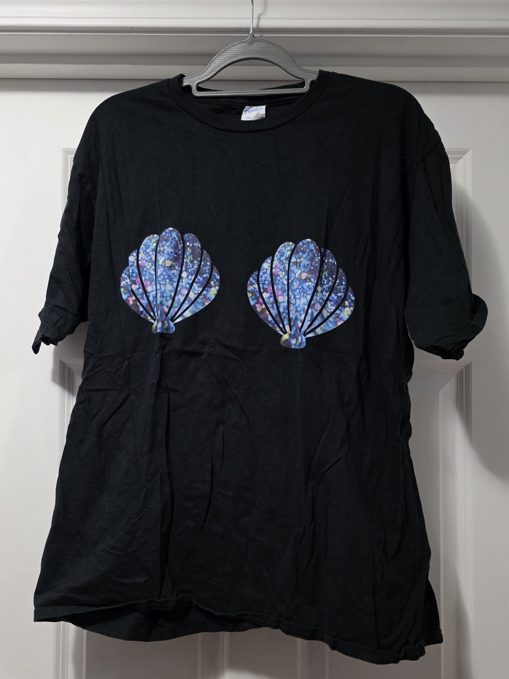 Port and Company Black Short Sleeve Tee with Blue Iridescent Shells